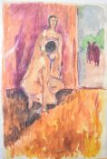 Sergey Luppov (Russian 1893-1977) watercolour study seated nude woman talking with a standing