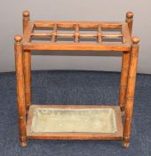 Late 19th or early 20thC oak stick or umbrella stand with turned decoration, L56 x W33 x H62cm