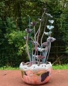 Copper and pottery water feature, height 73cm