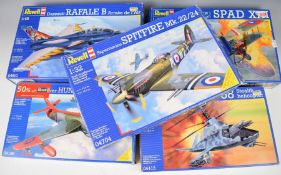 Five Revell aviation themed plastic model kits, various scales, to include Supermarine Spitfire Mk.