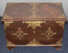 19th / 20thC ash and metal bound traveling trunk, W82 x D47 x H50cm