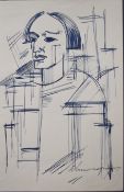 Eight Russian or similar Cubist pen and ink studies including portraits, many indistinctly signed,
