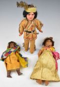 Three bisque headed dolls comprising Indian/Native American marked Made in Germany AM 0, Indian Girl