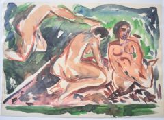 Sergey Luppov (Russian 1893-1977) watercolour study nude women in a garden, signed lower right 33.