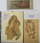 Charcoal study of a kneeling nude male, bearing signature lower right Francis Bacon, nude study of a