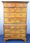 Georgian mahogany chest on chest of two over six graduated drawers, with shaped pediment, raised