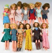 Thirteen early Palitoy Tressy dolls with a range of original clothing and accessiories.