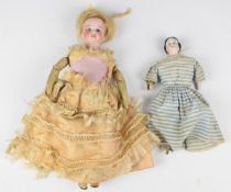 Late Victorian bisque headed doll marked 3200 AM/10/0X DEP Germany to back of head, with stuffed