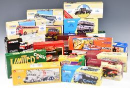 Nineteen Corgi diecast model buses, lorries and trucks from the Classic, Heritage and similar