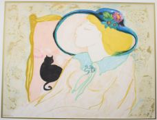 Linda Le Kinff (born 1949) signed limited edition (157/200) lithograph 'Laure' lady wearing a hat