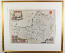 Johannes Blaeu map of Somerset, Somerset Tensis Comitatus with coat of arms, 40 x 52cm, in gilt
