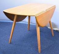 Ercol light elm mid century modern drop leaf dining table, W121 x D120 x H72cm