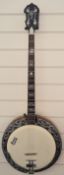 Framus Nashville four string banjo, with chrome fittings and mother of pearl inlay, length 99cm