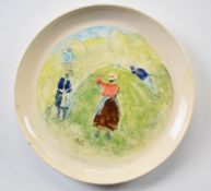 Reg Gammon (1894-1997) hand painted ceramic plate Building a Haycock, initialled to front RG and