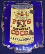 Fry's Pure Breakfast Cocoa vintage enamel advertising sign, 61 x 45cm