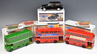 Four Corgi Limited Edition Mettoy tin plate model vehicles comprising London Routemaster Bus
