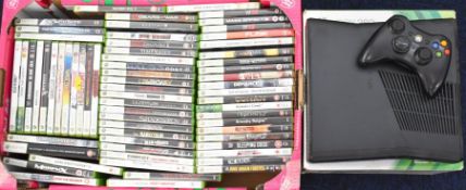 Microsoft Xbox 360 console in original box with power supply, 2 controllers and 65 games including