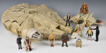A collection of vintage Star Wars vehicles and figures to include The Millennium Falcon, X-Wing,