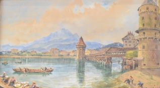 Arthur Perigul RSA (1816-1884), watercolour Lucerne bridge and lake, Switzerland, signed lower