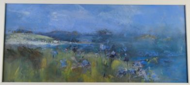 Wendy McBride coastal landscape In & Out of Time, signed lower right, 24 x 56cm, in limed wood