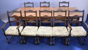 19th/20thC elm four plank dining table with single drawer to one end, raised on four square tapering