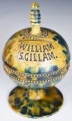 19thC named Wheldon / spongeware pedestal money box for William S Gillam, height 17cm