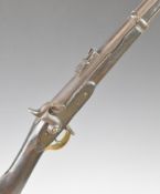Enfield pattern percussion hammer action 3-band rifle with brass butt plate, trigger guard and