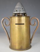 Gallipoli WW1 interest trench art money box, with timer finial and base made from a part shell