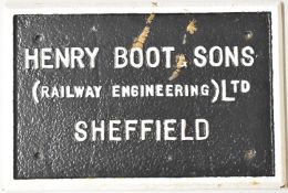 Henry Boot & Sons (Railway Engineering) Ltd, Sheffield cast iron maker's plate, 20 x 30cm