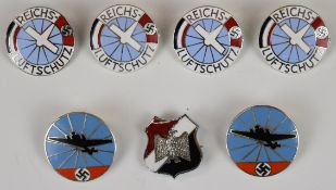 Seven copy German Nazi Third Reich badges including Reich Luftschultz pin back examples