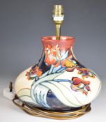 Moorcroft pottery pedestal squat table lamp with stylised tulip decoration, height without shade