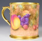 Royal Worcester painted fruit tankard decorated with blackberries, peaches, grapes and cherries,