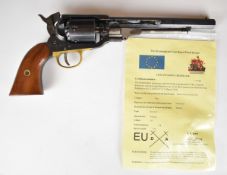 Deactivated Palmetto Whitney .36 six-shot single-action revolver with brass trigger guard, wooden