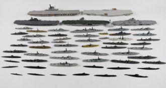 Fifty eight waterline warships and submarines, mostly metal, includes Tri-ang and German made