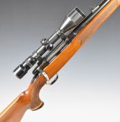 Tikka M65 .270 bolt-action rifle with chequered semi-pistol grip and forend, raised cheek piece,