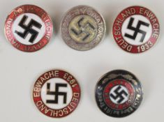 Five copy German Nazi Third Reich pin badges Erwache Deutschland & D.A.P