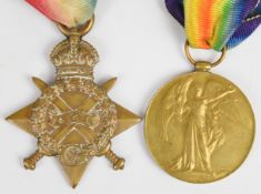 British Army WW1 medal pair comprising 1914-1915 Star and Victory Medal named to 3475 Pte J T