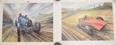 Two Phil May signed limited edition (of 500) pre war car racing prints, comprising Full Throttle