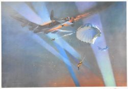Royal Air Force WW2 interest Frank Wooton signed limited edition 94/850 print 'Lancaster Bail Out'