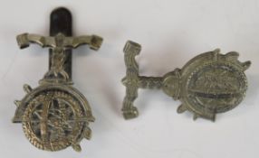 Two Popski's Private Army cap badges, one stamped J R Gaunt, London to slider