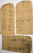 Three British Railways hessian sacks