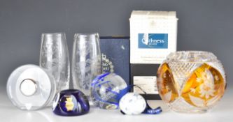 Seven pieces of glassware and ceramics including Caithness and Webb Corbett paperweights, Orrefors