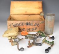 A collection of .410 and 12 bore shotgun cartridge re-loading tools including capper and de-