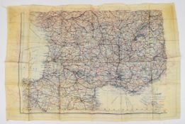 WW2 Royal Air Force double sided colour silk escape map H2 and D, Southern France and Spain, 56 x
