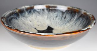 Winchcombe Pottery bowl with radiating glaze by David Wilson, height 10cm x diameter 30cm