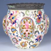 Hungarian jardinière with reticulated decoration, impressed Fisher to base (Zsolnay Pecs), height