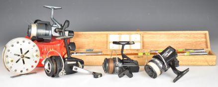 Unusual early cane travelling five piece fly fishing rod in box 'Welcome Rod', fixed spool reels and