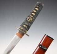 Japanese Meiji period Wakizashi Samurai sword with pierced tsuba, embossed and gilt kashira,