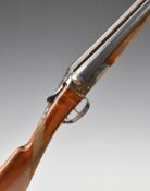 AYA Yeoman 12 bore side by side shotgun with chequered grip and forend, double trigger and named