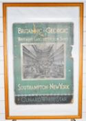 Cunard White Star Line early 20thC cardboard advertising poster for 'Britannic' and 'Georgic'
